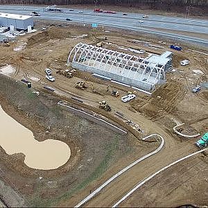 Aerial View of Red Oak Brewery - Beer Hall & Packaging Facility Construction Update - Whitsett, NC