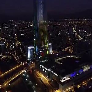 Phantom 3 Advanced aerial view on Christmas night at Costanera center in Santiago Chile