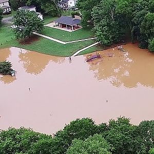 Aerial Views of the Haw River at 23 Feet Water Level - Haw River, NC