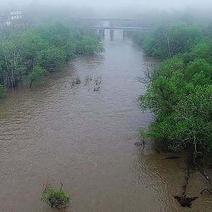 Foggy Morning Flight Over Rain Swollen Haw River - Alamance County, NC