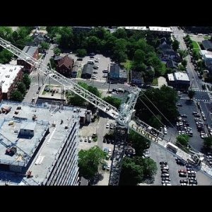 Up Close Aerial View of Elevated Crane in Action - Raleigh, NC